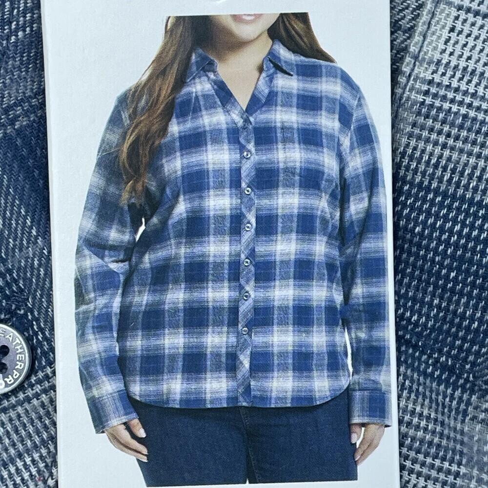 Weatherproof Blue Plaid Blouse Top Womens XL e0821